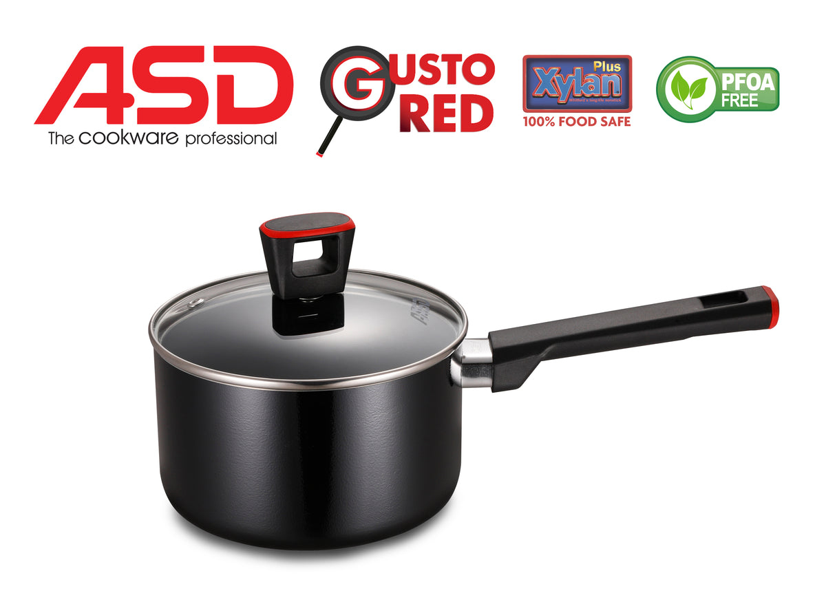 ASD Gusto Red 18cm Non-Stick Saucepan + Glass Cover